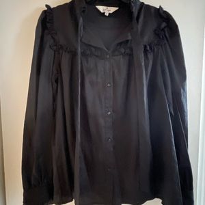 Black, neck tie, long sleeve LaRoque top